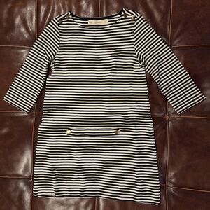 Zara Black and White Striped Dress with Gold Buttons
